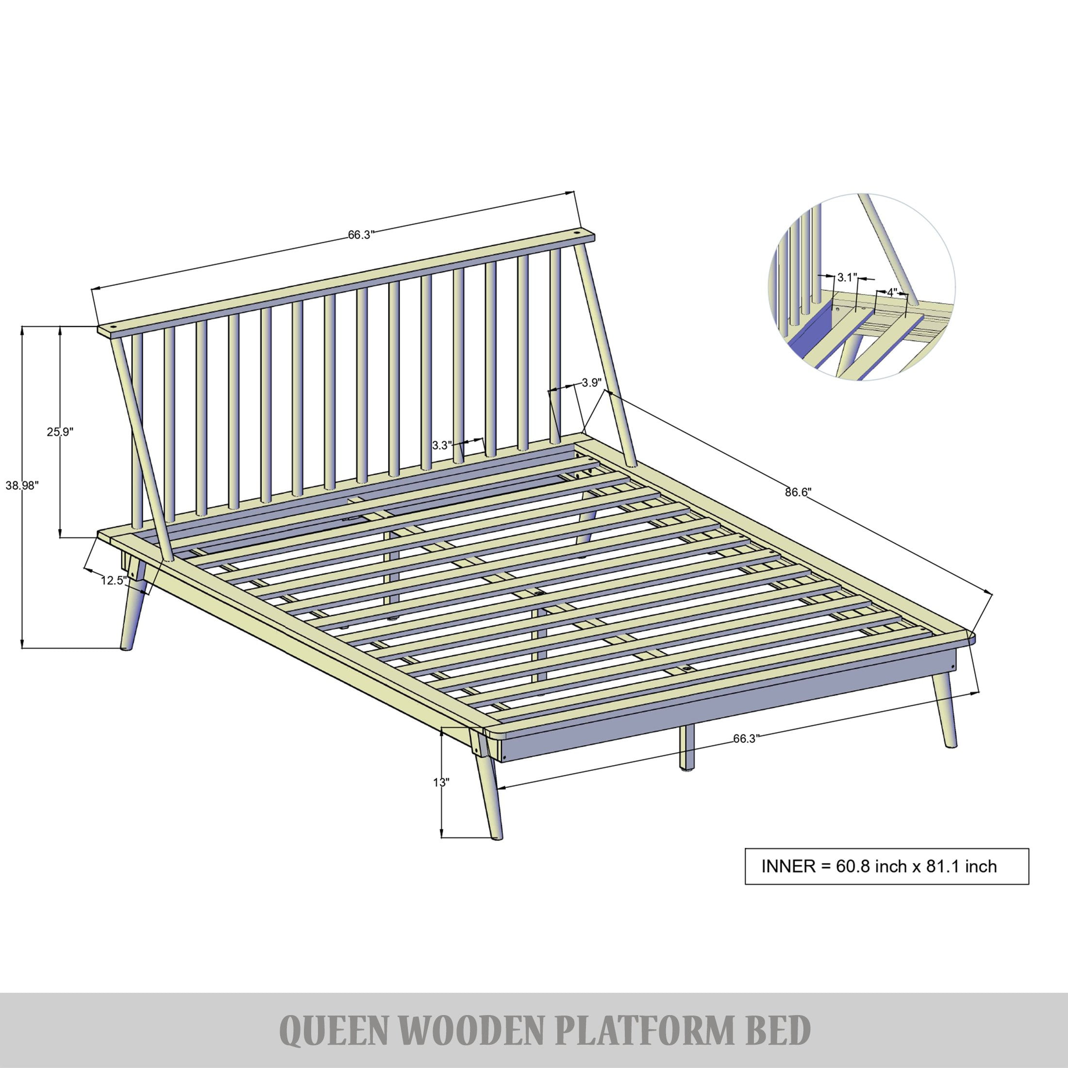 Castle Place Vintage Spindle Wooden Queen Platform Bed, Antique Grey
