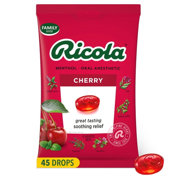 Ricola® Cherry Throat Drops Delicious Throat Refreshment & Oral Anesthetic, 45 Count