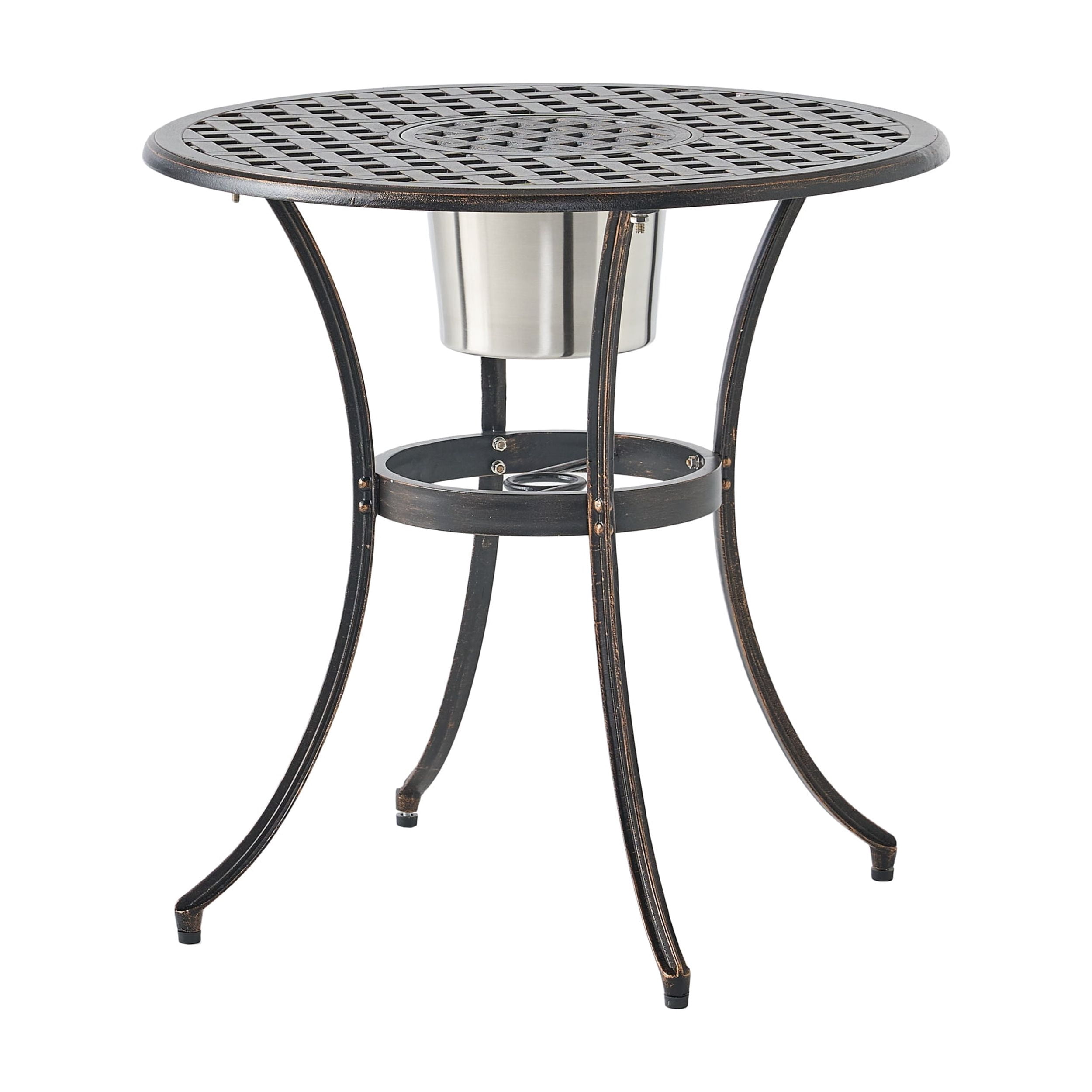 Outdoor 3 Piece Cast Metal Leisure Bistro Set with Ice Bucket, Multi Function Combined Furniture for Patio Garden, Copper