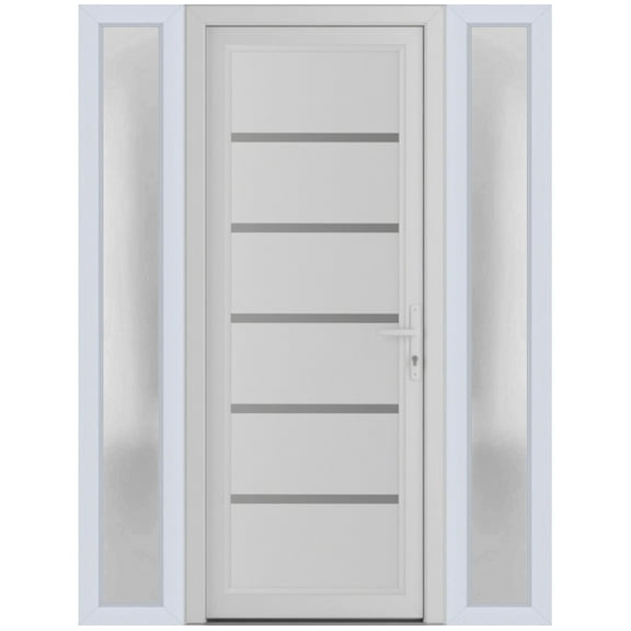 Front Exterior Prehung Metal-Plastic Door | Manux 8415 White Silk | 2 Side Sidelite Transoms | Office Commercial and Residential Doors Entrance Patio Garage 54 x 80 (W12 30 12x80) Left-hand