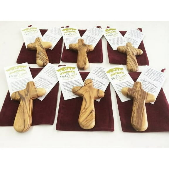 6 Olive Wood Holding Cross comes with Velvet Bag & Certificate
