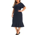 thumbnail image 4 of Agnes Orinda Plus Size Dress for Women Wrap V Neck Ruffled Short Sleeve Cocktail Dresses Party Wrap Dress 2X Navy Blue, 4 of 5