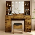 thumbnail image 1 of 56’’ Makeup Vanity Desk with Mirror and LED Lights,Modern Dressing Table with Drawers & Adjustable Shelves, Makeup Table Set with Power Outlet，Cushioned Stool for Bedroom(Brown、white), 1 of 8