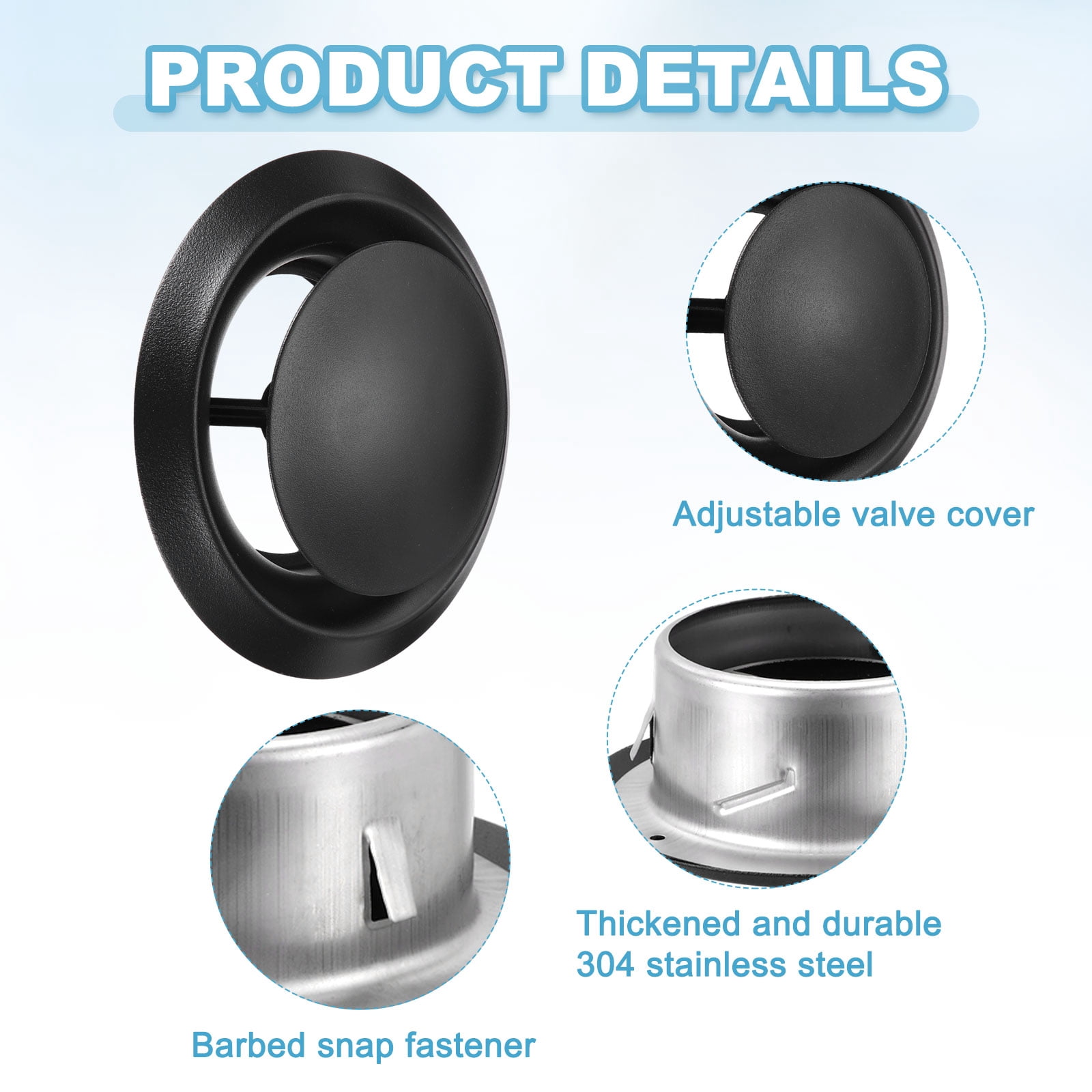 Uxcell 1Set 6 Inch Round Ceiling Diffuser, 304 Stainless Steel Adjustable Wall Air Vent Diffuser Vent Duct Cover Exhaust Supply for Kitchen Bathroom Garage, Black