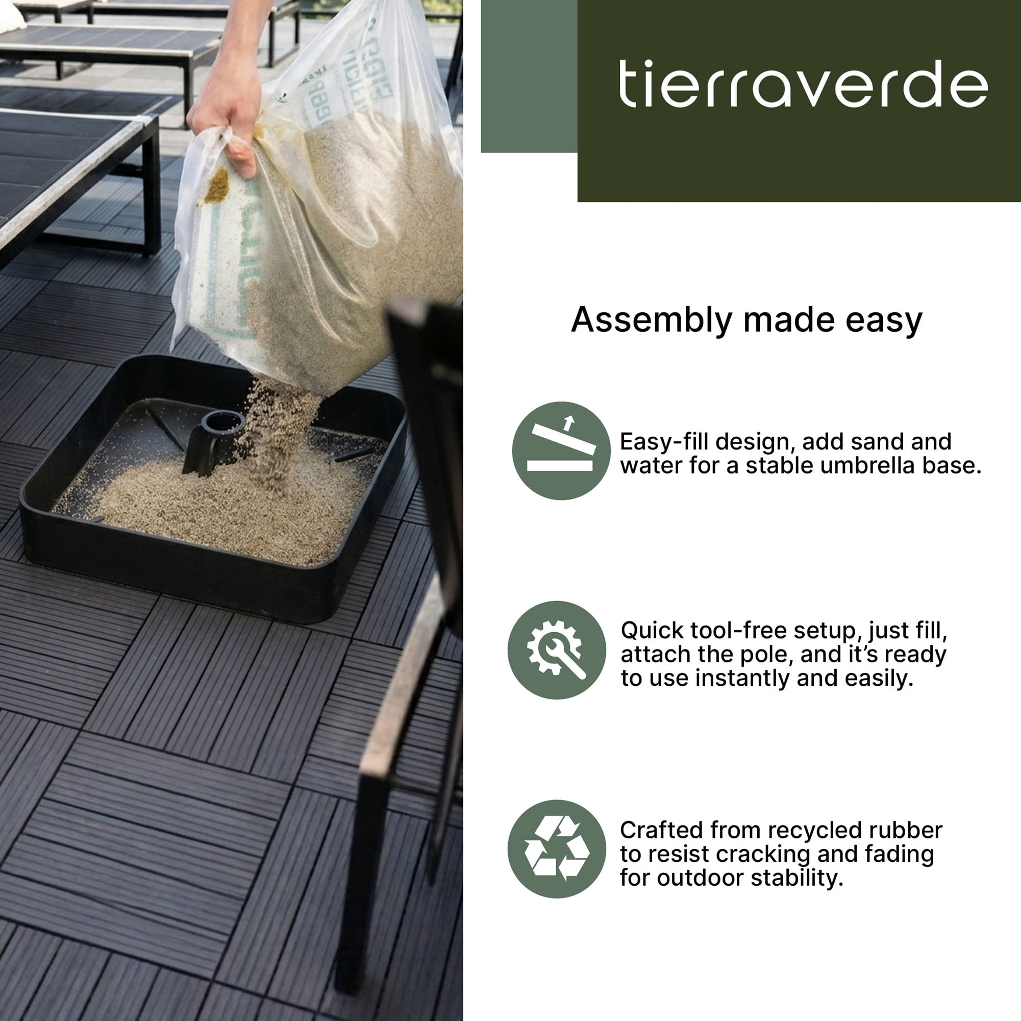Tierra Verde 19.5" x 6.5" H Square Umbrella Base, Easy-Fill Weatherproof Stand, Lattice