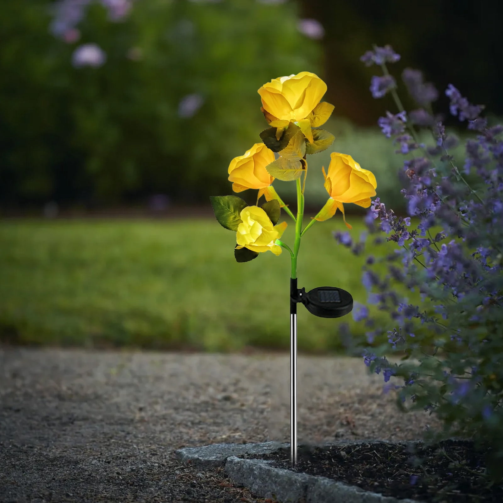 2-Pack Solar Rose Lights for Garden Decor | Outdoor Solar Powered LED Flower Lights with Stakes | Waterproof Landscape Lighting for Walkways, Patios, and Flower Beds