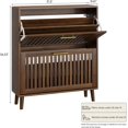 thumbnail image 2 of 2-Tier Slatted Shoe Storage Cabinet, Narrow Freestanding Shoe Organizer with Pull-Down Doors, Shoe Rack Cabine, 2 of 5