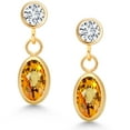 thumbnail image 2 of Gem Stone King 14K Yellow Gold Yellow Sapphire and White Lab Grown Diamond Drop Dangle Earrings for Women (1.43 Cttw, Gemstone Birthstone, Oval 6X4MM, Round 3MM), 2 of 4