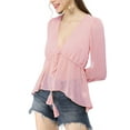 thumbnail image 6 of MODA NOVA Junior's Deep V Neck Swiss Dots Blouse Chiffon Long Sleeves Sheer Shirt Top, 6 of 6