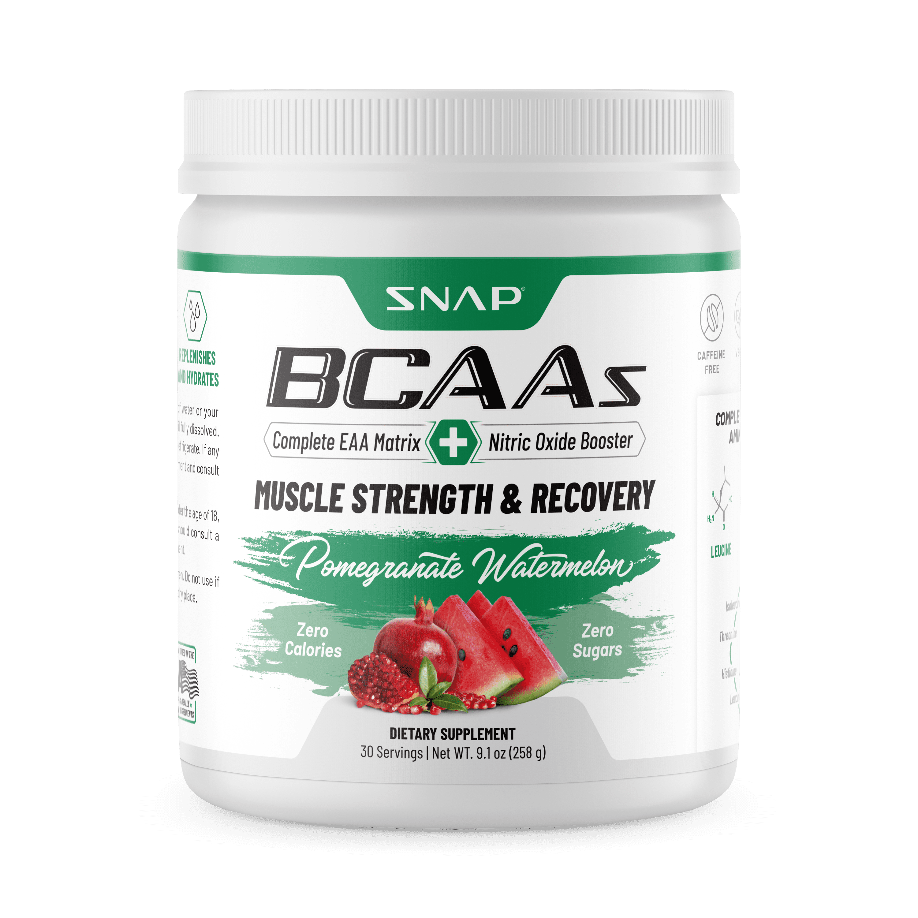 Snap Supplements BCAA Powder - Muscle Growth, Performance & Recovery Pomegranate Watermelon - 30 Servings