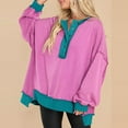 thumbnail image 2 of Luxalzxs Fall Sweatshirts for Women Trendy Loose Fit Casual High Low Hem Split Oversized Sweatshirt Long Sleeve Color Block Button Henley Neck Pullover Tunic Tops Outfits, 2 of 5