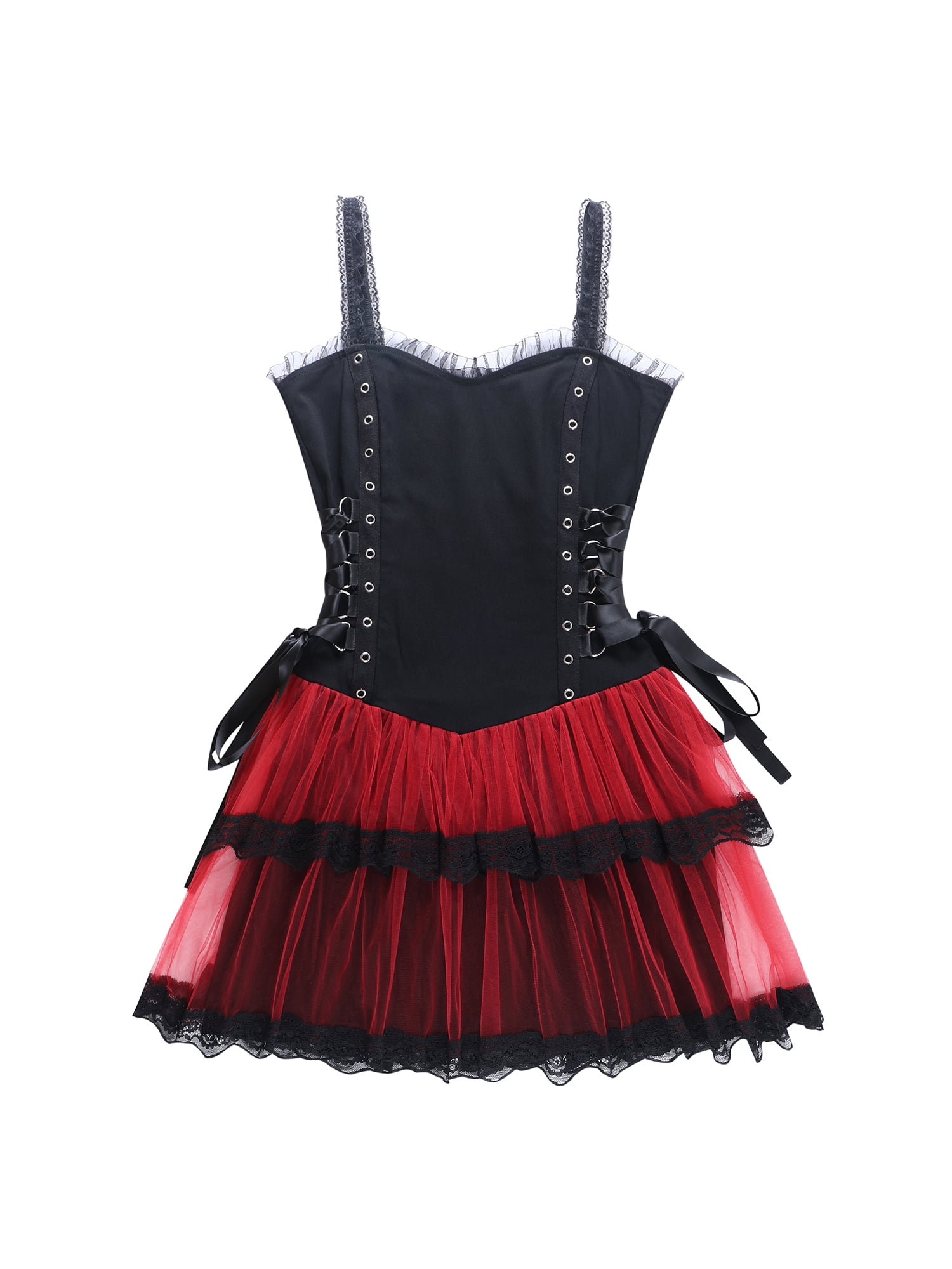 Punk Patchwork Mesh Black Dress Kawaii Harajuku Lolita Gothic Women High  Waist Bandage Mini A-line Dress E-girl Grunge Clothes - Walmart.com