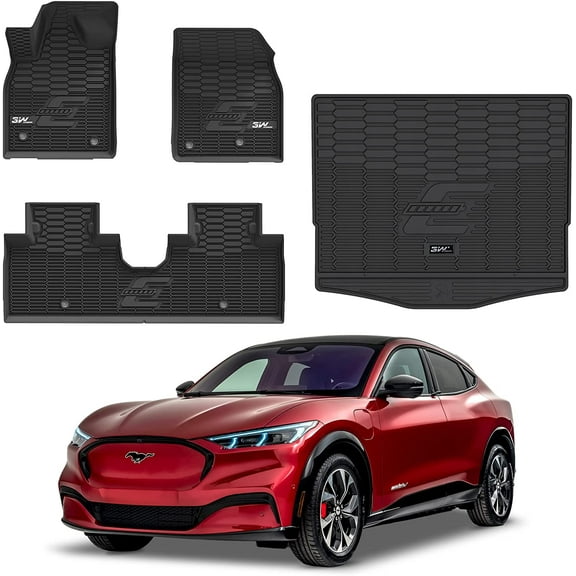3W Floor Mats&Cargo Liner Compatible for Ford Mustang Mach E 2021-2023 TPE All Weather Custom Fit Floor Liner 1st 2nd Row and Trunk Mat Full Set Mats, Black