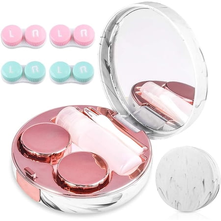 cauyuan Contact Lens Cases, 5 in 1 Travel Contact Lens Box with Mirror Tweezers Remover Tool Solution Bottle for Outdoor Office Daily Use