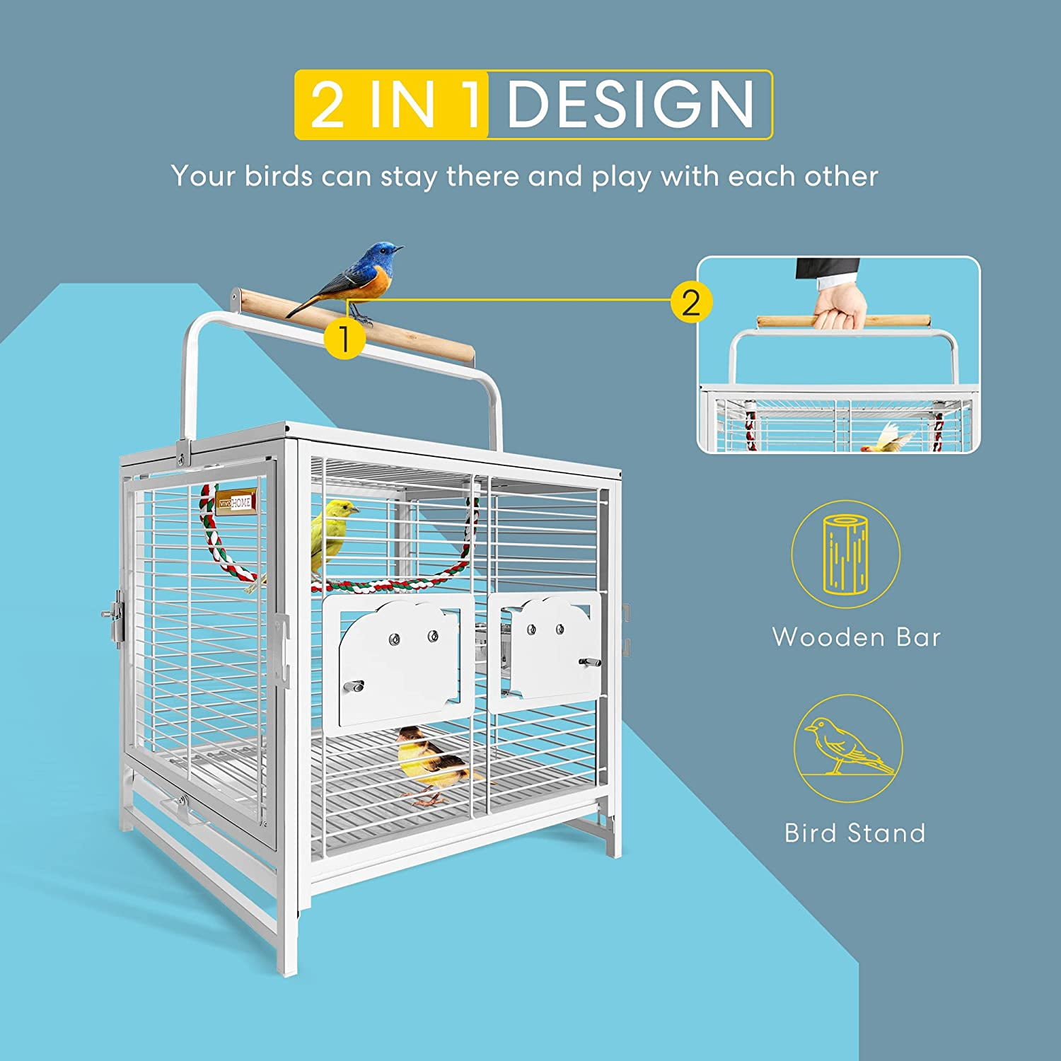 SPECSTAR 19 Inch Wrought Iron Bird Travel Carrier Cage for Parrots Conures Lovebird Cockatiel Parakeets White