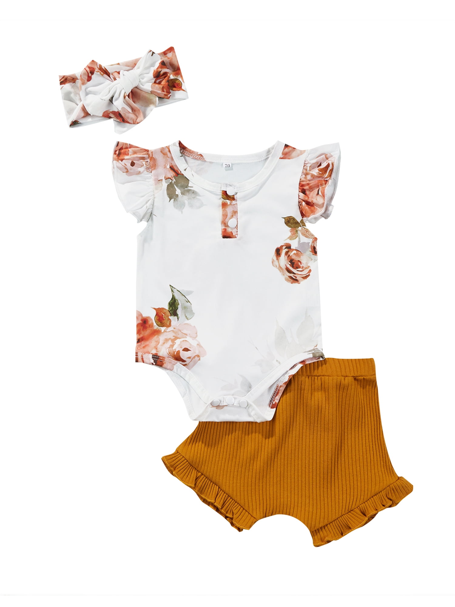 Baby Girls Floral Romper Summer Clothes Jumpsuit Set Newborn Ruffled Casual Wear 