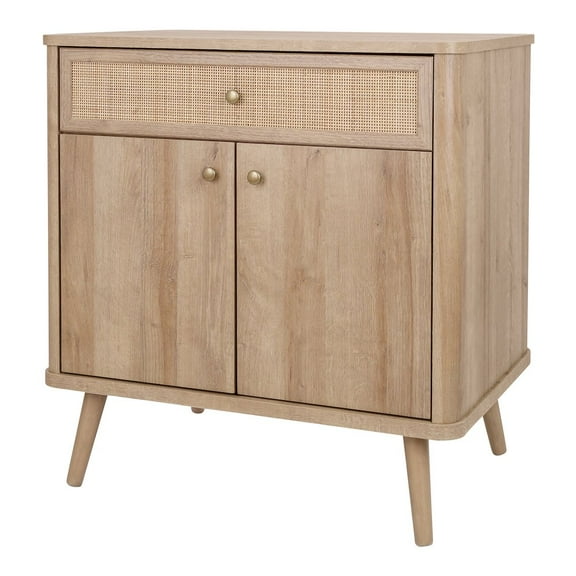 New Pacific Direct Thelma Rattan Small Cabinet 1 Drawer   2 Doors in Natural Oak