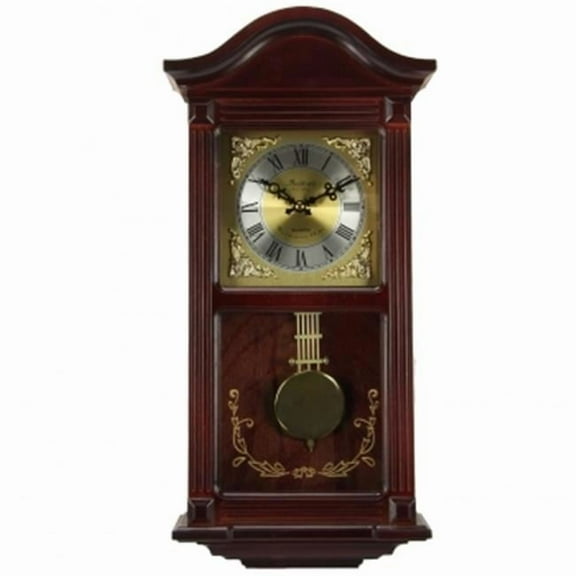 Bedford Clock Collection  Mahogany Cherry Wood 22 in. Wall Clock with Pendulum & Chimes