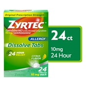 Zyrtec Allergy Dissolve Tablets, Cetirizine HCl, Citrus Flavor, 24 Ct