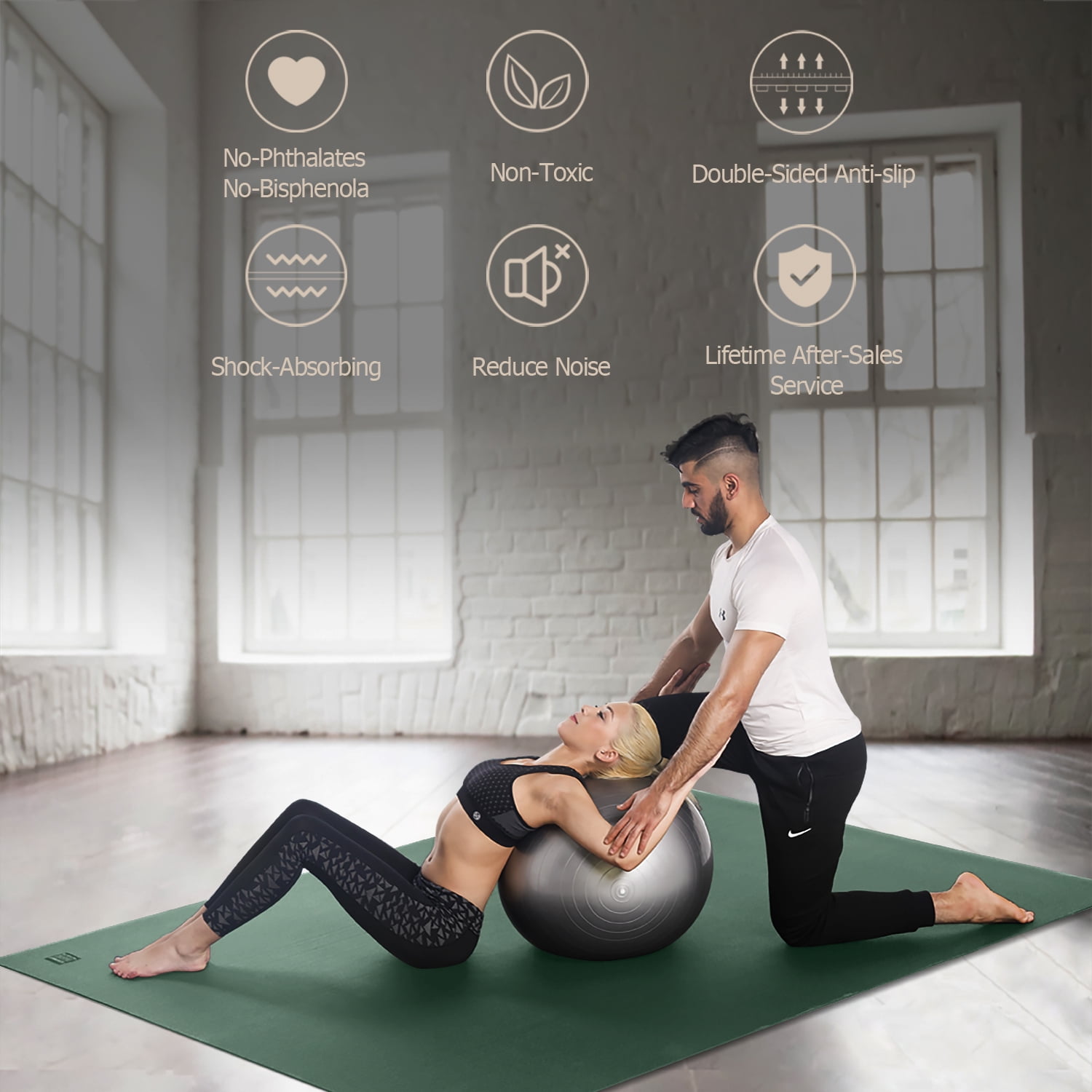 GXMMAT Large Yoga Mat 8'*6'(7mm), Extra Thick Comfortable Workout Mats for Home Gym, Non-Slip Barefoot Wide Exercise Mat, Green