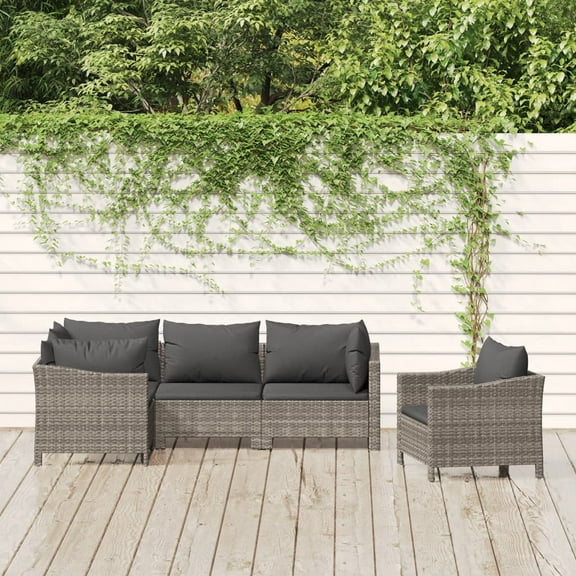 vidaXL 5 Piece Patio Lounge Set with Cushions Gray Poly Rattan
