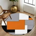 thumbnail image 3 of Orange Black Grey Round Area Rug 5 FT, Non Slip Bedroom Area Rug, Middle Century Irregular Geo Abstract Art Washable Soft Circular Carpet Floor Mat for Kitchen Dining Room Foyer Balcony Dorm, 3 of 9