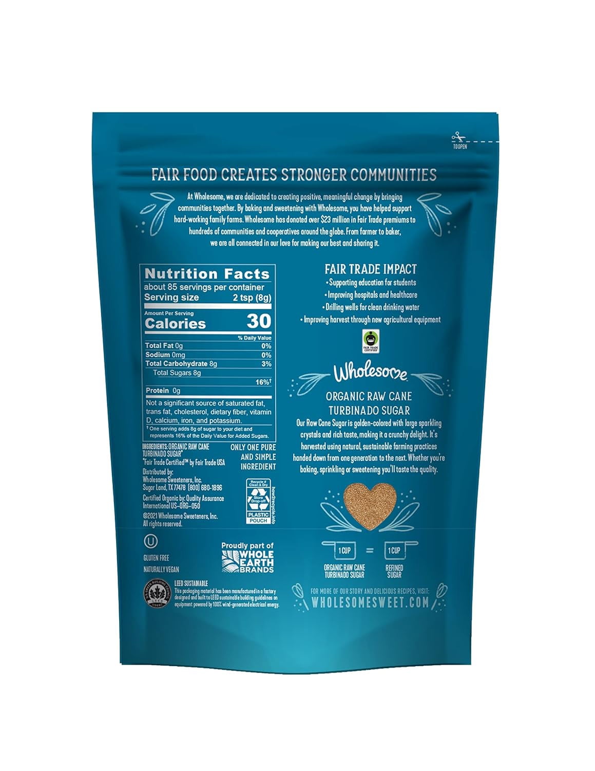 Wholesome Organic Raw Cane Turbinado Sugar -- 1.5 lbs Pack of 4