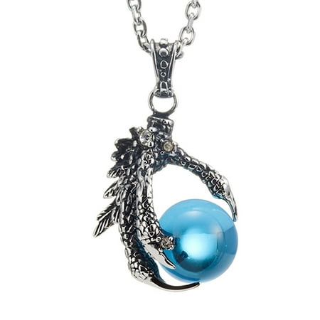 Silver Tribal Necklace Men's Gothic Biker Tribal Stainless Steel Dragon Claw Pendant Necklace, Blue, Black Silver, 21