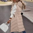 thumbnail image 2 of GEWSEY Women's Long Vests Sleeveless Lightweight Zip Puffer Jacket Packable Hooded Down Coat Winter Quilted Vest With Hood (Khaki, XL), 2 of 5