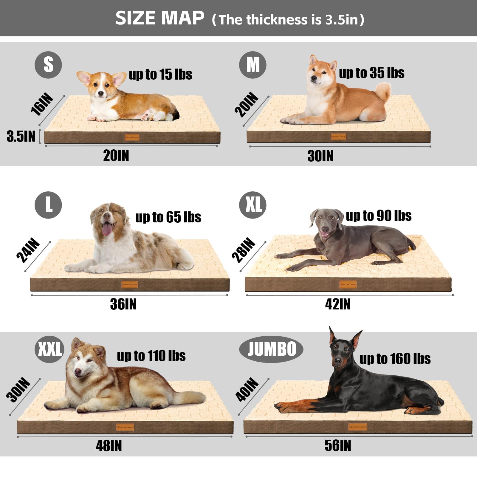 Xl Dog Bed Large Sized 42''x28''  Waterproof Soft Comfortable Egg Crate Foam Pet Beds Mat With Removable Washable Cover And Nonskid Bottom Brown