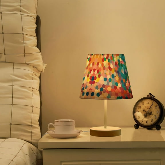 Yayeee Mini Table Lamp 10.8" Dimmable with Fabric Shade 3 Color Temperatures, Light Colorful Circles