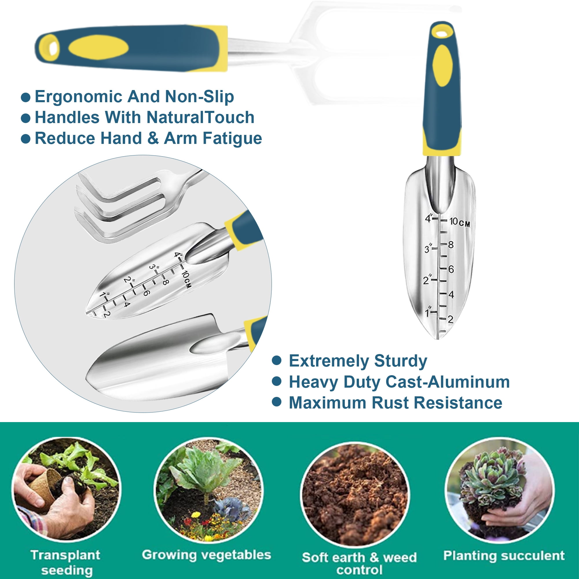 GardenHOME Garden Tool Set-11 Pcs,Succulent Tools Set Included, Heavy Duty Aluminum Gardening Tools,Ergonomic and Non -Slip Handle,Gloves,Gardening Tool Bag,Gardening Tools