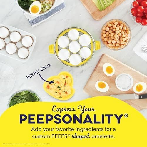 PEEPS &  Rapid Egg Cooker - Boiler, Poacher & Steamer - Includes Measuring & Recipe Guide - Dishwasher Safe - BPA Free - Holds 7 Eggs, Yellow