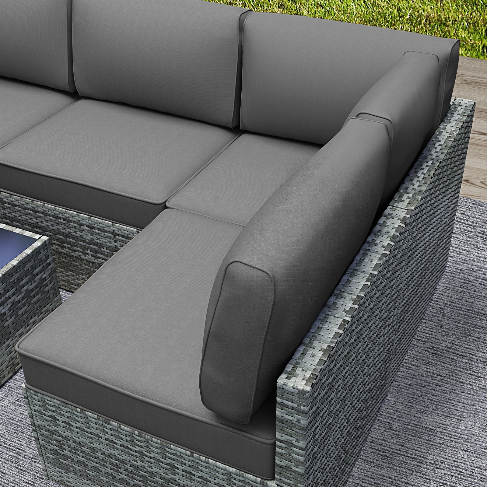 Yalissey Outdoor Replacement Cushions for Patio Furniture,Water-Resistant Sofa Cushions for Rattan Wicker Sectional Patio Conversation Sets,14-Piece Outdoor Couch Cushions Patio Sofa,Gray