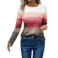 thumbnail image 2 of Chuancc Women'S T-Shirts Women'S T Shirt with Color Blocking Printing Daily Casual Long Sleeved Round Neck Spring and Autumn Casual Tops for Women Tops for Women Trendy Red 2Xl, 2 of 5