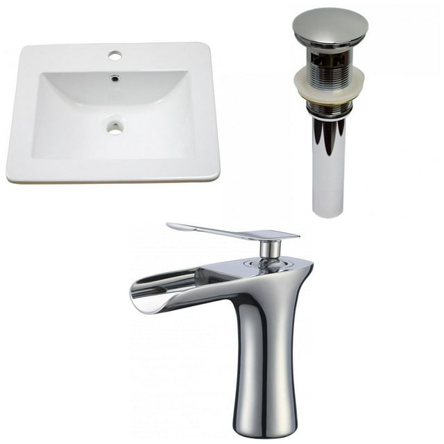 American Imaginations 21-in. W 1 Hole Ceramic Top Set In White Color - Overflow Drain Incl. AI-32849