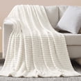 thumbnail image 6 of SoComfy by Bedelite Cream Blanket for Couch & Bed, 300GSM Soft & Warm Fleece Blanket, Decorative and Giftable Striped Blankets for Women, Men, 6 of 8