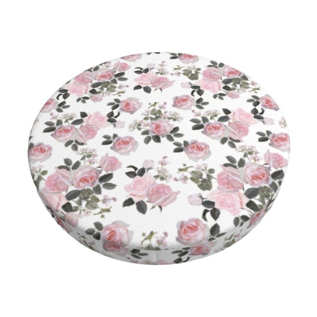 Disketp Rose Flowers Funda Redonda para Taburete, Funda de Cojín para Silla de Bar Suave y Elástica-13 inch