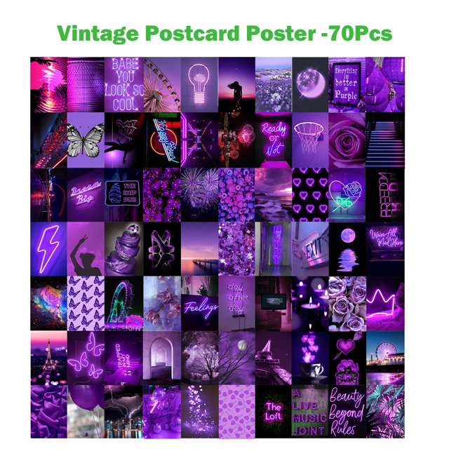 Póster Postal Kit de collage de pared Paquete de 70 Postales estéticas Fotos Collages (Púrpura)