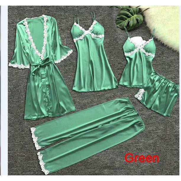 Ropa interior sexy europea y americana, pijama sexy de cinco piezas, bata de verano de manga media para mujer, ropa de casa de gran tamaño, camisón, bata de baño