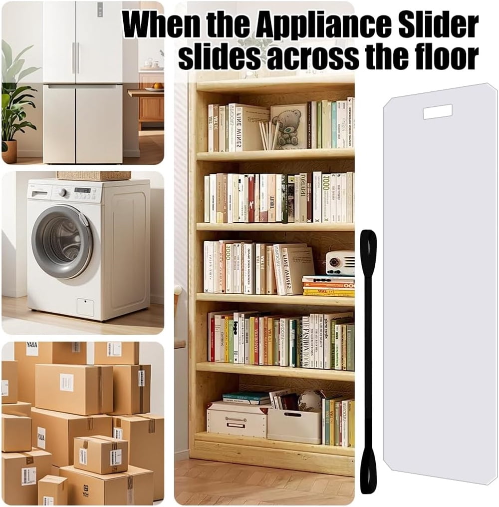 NOGIS 2 Pcs Appliance Sliders for Refrigerators, 48"x 8" Heavy Furniture Moving Slides Pads with Pull Strap, Plastic Moving Furniture Mat for Tile Hardwood Floors Protection