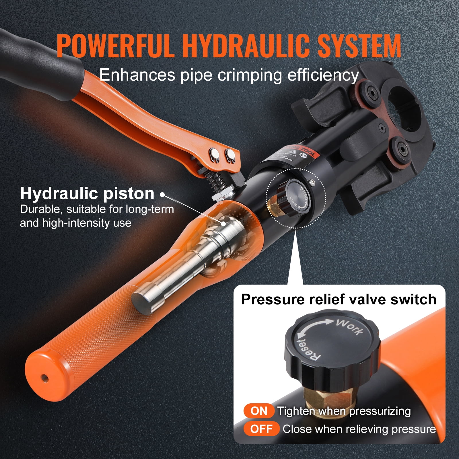 KFFKFF Hydraulic Copper Pipe Crimper, Press Tool with Jaws for 1/2", 3/4", 1" Copper Pipe and Jaws for 3/8", 1/2", 5/8", 3/4", 1" ASTM F1807 Pex Pipe Copper Ring