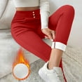 thumbnail image 6 of Fleece Lined Leggings for Women High Waisted Warm Winter Yoga Pants Thermal Workout Trousers with Pockets New Womens Dress Pants Wide Leg Red S, 6 of 9