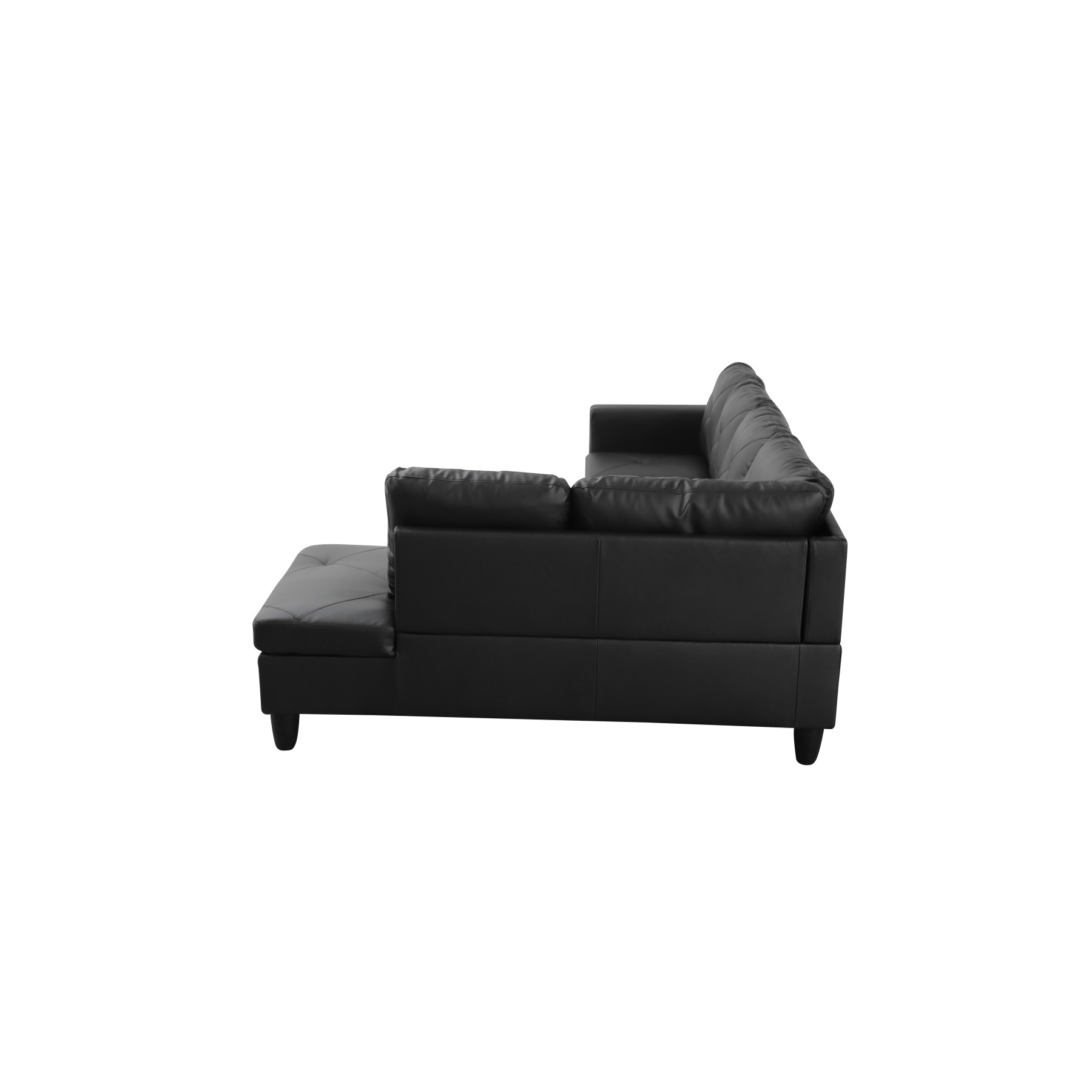 Hommoo 2-Piece Faux Leather L-Shaped Sectional Couches and Sofa Set, Modern Living Room Furniture Set, No Ottoman, Right Side, Black