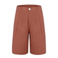 thumbnail image 4 of Lumtrix Bermuda Shorts For Women Dressy Casual High Waisted Summer Work Zipper Button Elastic Waist Pleated Knee Length Dress Shorts With Pockets Vermilion 2XL, 4 of 4