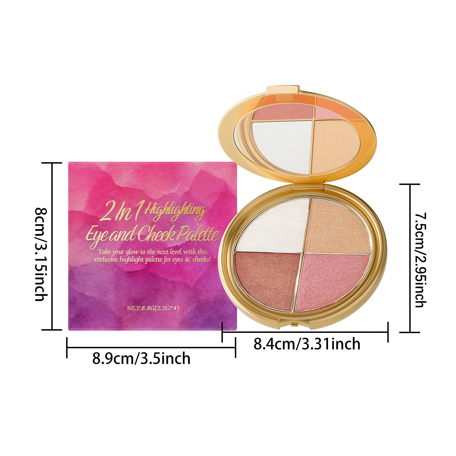 Alvantor Eyeshadow Palette for Brown & Pink with Metallic Finish, 3 in 1 Eyeshadow Blush and Highlight,Smooth Texture and Long-Lasting Wear