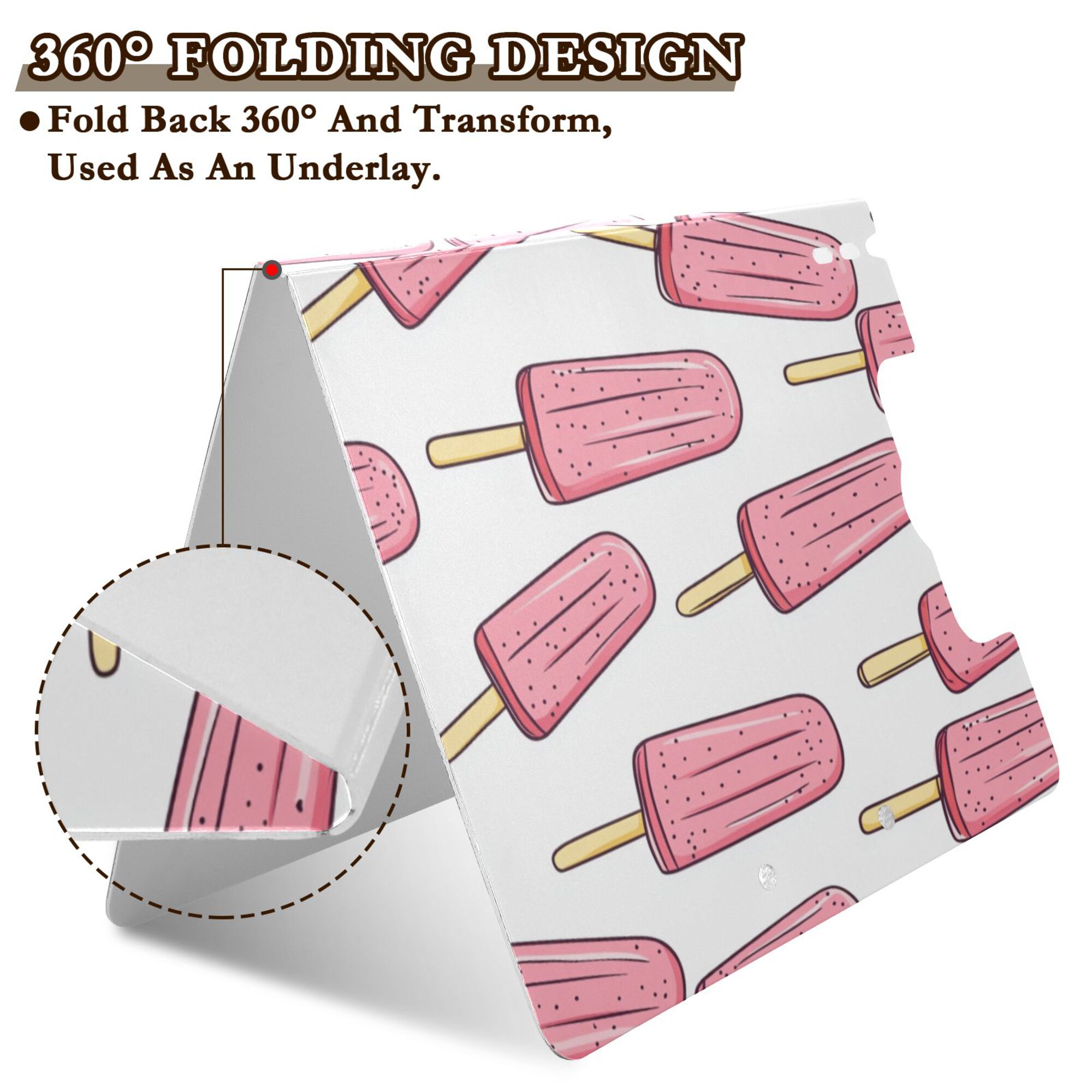 FORMRS A4 Clipboard Folder with Pen Holder Horizontal Foldable School Office Binder, Pink Ice Cream