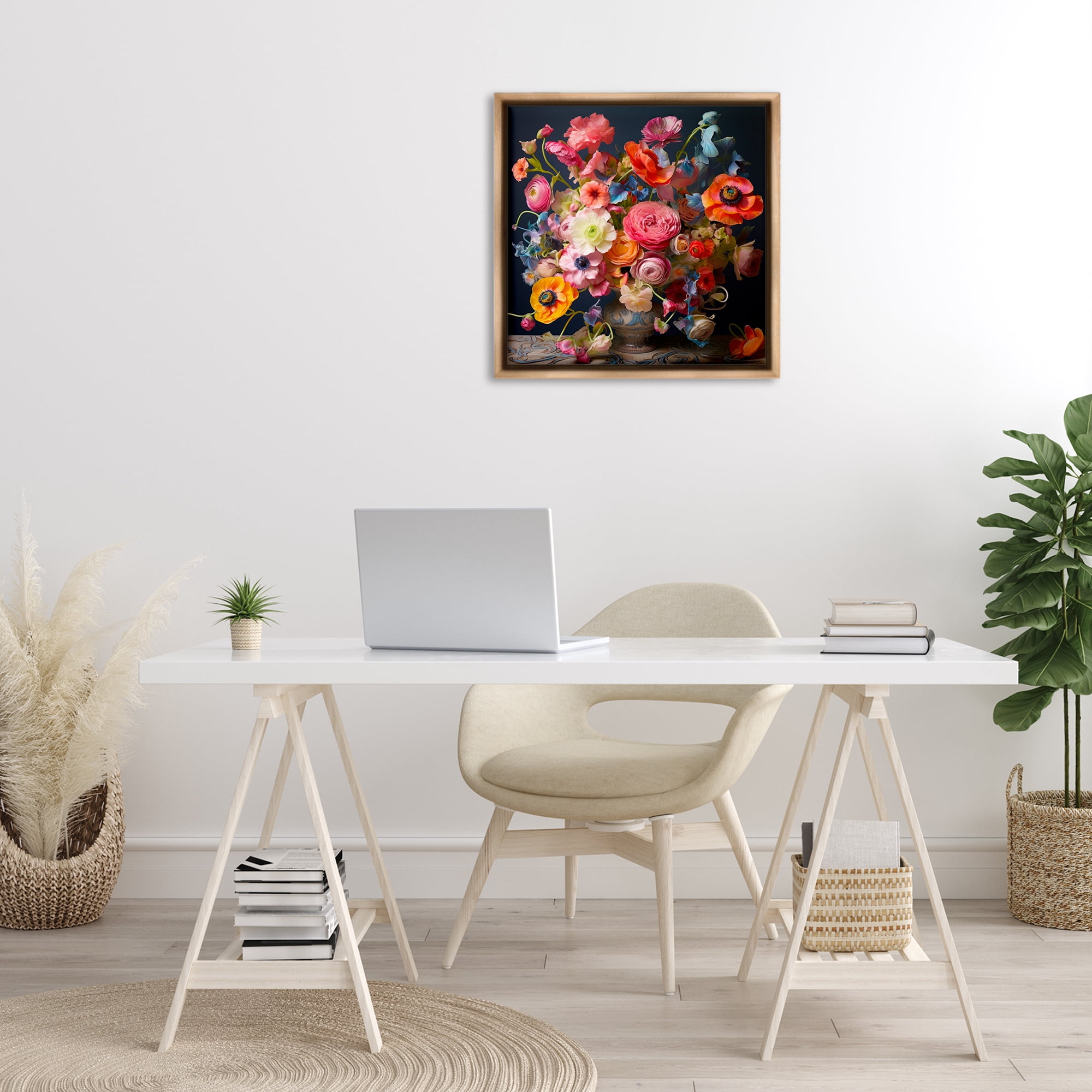 Stupell Industries Mixed Full Bouquet Botanical & Floral Painting Brown Floater Framed Art Print Wall Art, 25 x 25