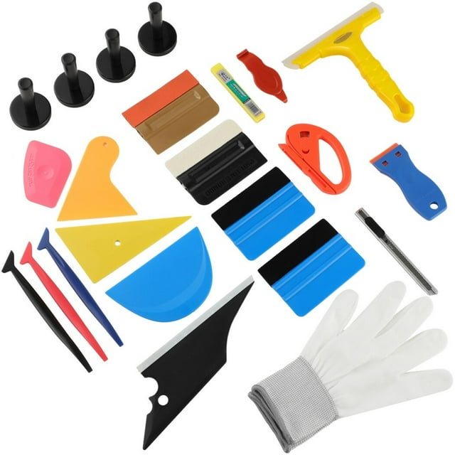 Vinyl Wrap Tool Kit, Car Wrapping Tools with Felt Squeegee, Magnet Holder, Micro Squeegee, Gloves, Tint Film Car Wrapping Installation Tools, Corner Squeegee for Window