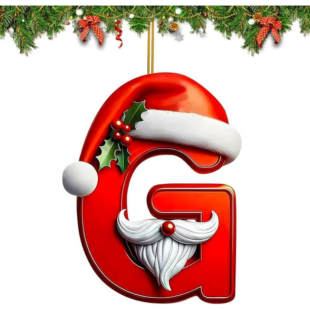 Adornos Navideños con Letras Del Alfabeto (26 Piezas) | Colgantes de Letras Acrílicas Personalizados con Gorros de Papá Noel | Decoraciones Navideñas Duraderas para El Hogar, La Oficina, La Escuela,